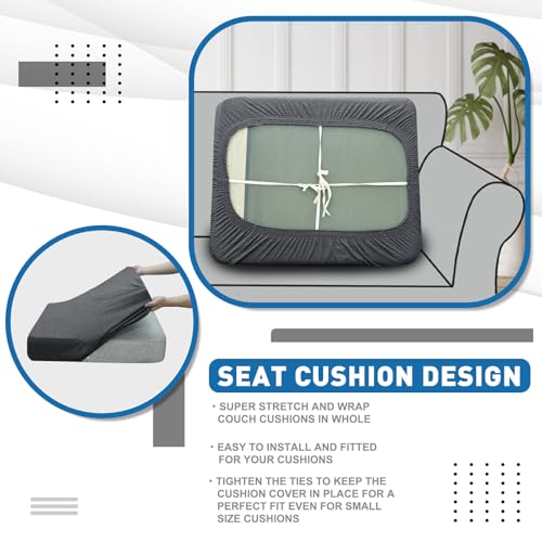 XINEAGE Large Couch Cushion Covers Seat Cushion Cover Thick Stretch Sofa Slipcovers 1 Piece Individual Couch Covers with Elastic Bottom(Single XL Seat Cushion/Backrest,Dark Grey)