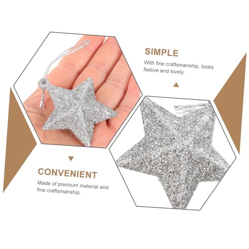 Heallily H14WQUUM1MO16R09ONYBAHLB 24Pcs Silver Glitter Star Ornament, Christmas Glitter Stars Hanging Ornaments thumb #3