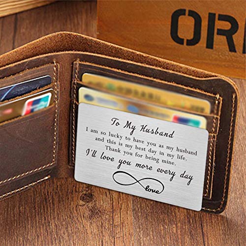 Laluminter Groom Gifts from Bride On Wedding Day, Engraved Wallet Cards for Groom, To My Husband Wedding Gifts from Wife, Groom to Be Gifts for Him4