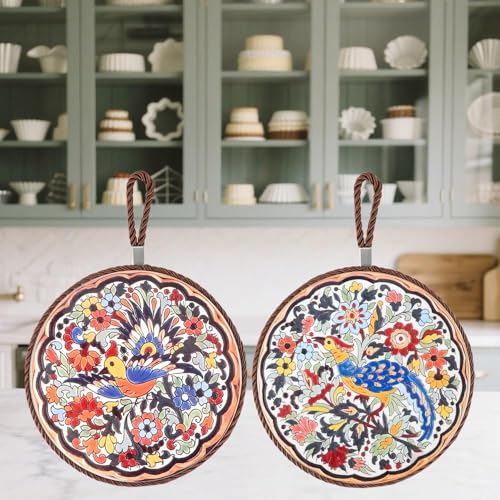 2 pcs Ceramic trivets, hot Dish mat, hot Pot Holder, Pot Holder, Heating Pads for Decorating tabletops and countertops, can be Hung, Kitchen Decor