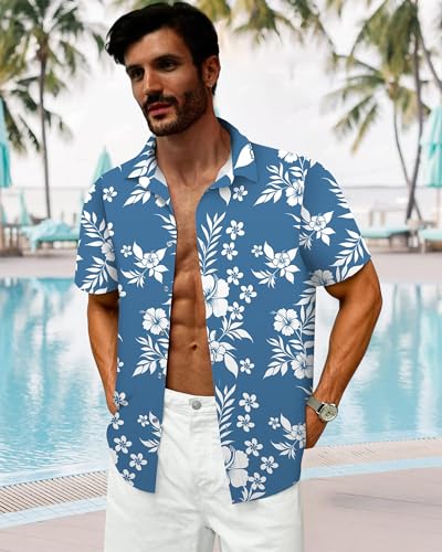 Image of Hawaiian Shirt for Men Tropical Shirts Summer Beach Button Down Short Sleeve Luau Aloha Floral Cruise Vacation Outfit 2026