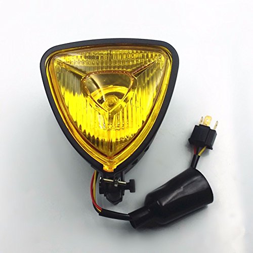 Triangle Motorcycle Headlight Head Light Lamp for Harley Honda Kawasaki Suzuki Yamaha Cafe Racer Bobber Chopper Vintage Bike (Black/Amber)