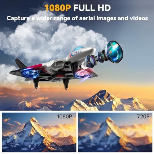 Image of 4DRC Foam Remote Control Airplanes RC Planes with 1080P Camera for Kids Adults 8-16, RC Airplane Fighter Jet with Light,Gravity Control, Auto-Follow, Trajectory Flight, One Key Take Off Easy to Fly