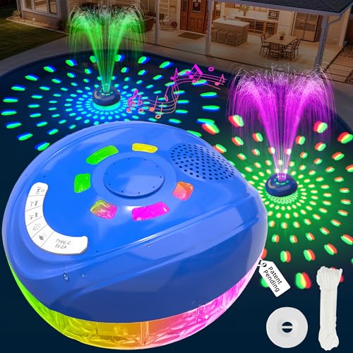 FluSing 3 in 1 Pool Fountain with Bluetooth Pool Speaker,Rechargeable Floating Pool Fountain with Light,Pool Water Fountain Pump IP68 Waterproof Pool Speaker,BT5.4,Above Ground Pool Fountain-Deep Blue