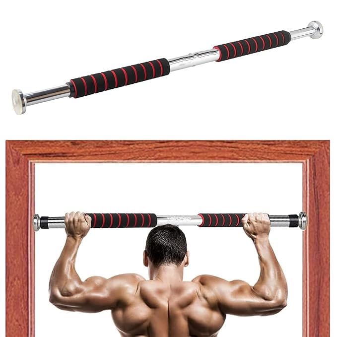 CELIRO Pull Up Bars For Home Workout Chin Up Bar Adjustable Hanging Rod Gym Accessories for Men Door Way Adjustable Hanging Rod (62-100cm), Anti-skid Grip, Strength Training Exercise Bar Pullup Bar Multicolor100Kg Max Weight-image-16