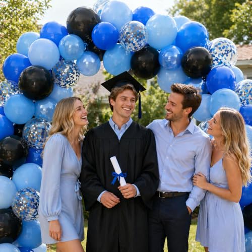 Image of Blue and Black Balloons, 60pcs 12 Inch Dark Royal Pearl Light Blue Black Balloons with Confetti Balloon for Boys Men Birthday Graduation Class of 2026 Video Game Retirement Father's Day Party Decor