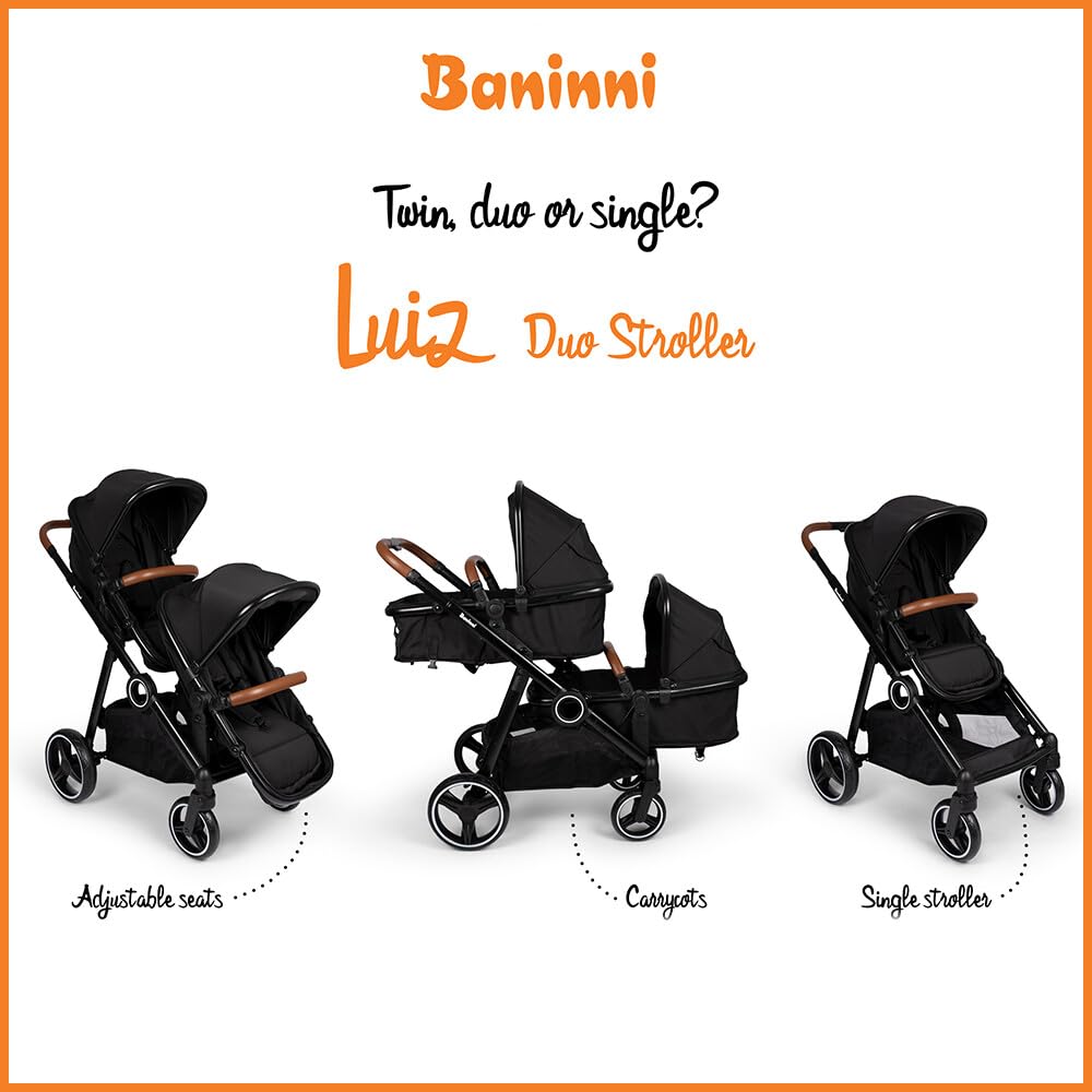 Baninni Poussette Double 4-en-1 avec Siège d’Auto Luiz Noir