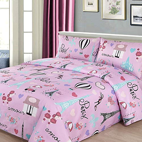 Sapphire Home 8 Piece Full Size Girls Kids Teens Comforter Set Bed In Bag, Shams, Sheet Set & Decorative Toy Pillow, Kids Comforter Bedding W/Sheets, Love Paris French Poodle, 8Pc Paris-Poodle #TOP1