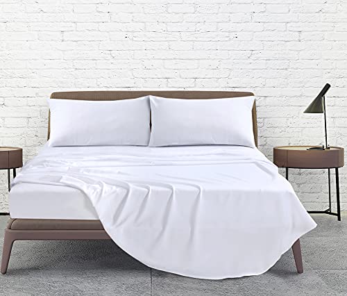 Linen Home Single Bed Sheet Set - 3Pcs Easy Care Brushed Microfiber Sheet Set Single Size Super Soft Wrinkle Free Bedding Set- Flat, Fitted Sheets & Pillowcase (Single, White)