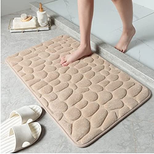 Swinmlad Tapis de Salle de Bain, Galet en Relief, Absorbant, antidérapant, Lavable, Tapis de Sol de Salle de Bain,Marron-2,40 cm × 60 cm