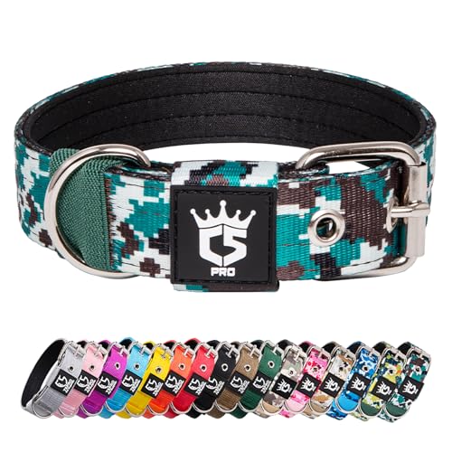 TSPRO Heavy Duty Tactical Dog Collar 1.25" Wide, Padded Dog Collar with Metal Buckle