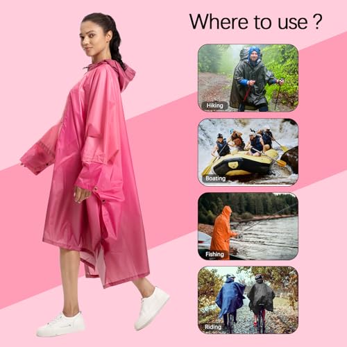 NUUR Regenponcho Damen Herren Unisex Regencape Regenmantel Regenjacke Festival Wasserdicht Hiking Cycling Outdoor 3in1 Mehrzweck Wiederverwendbar Rain Poncho mit Kapuze Gradient Rosa
