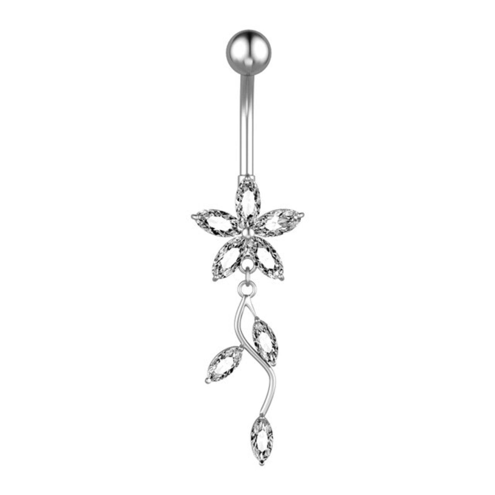 LAYCHEN 1pc Zircon Long Dangled Navel Piercing Flower Pendant Belly Button Rings Belly Piercing Body Jewelry