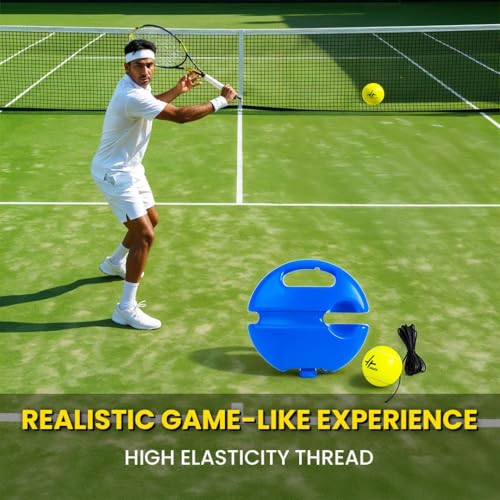 Image of PULSEIT PulseITStrokeX Tennis Trainer Rebound Ball Set | Solo Tennis Practice Trainer with Elastic Rebound String & Heavy Stable Base | Self Training Equipment for Kids & Adults (Round)