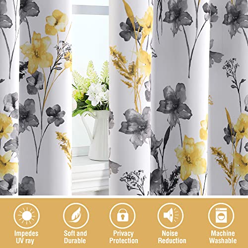 Image of BFAM Floral Print 120% Blackout Curtain with Black Linning at Back, Floral Print Curtains for Living Room /Bedroom Thermal Insulated Energey Saving, Catteleya Yellow, 12 Feet,Pack of 1 Curtain