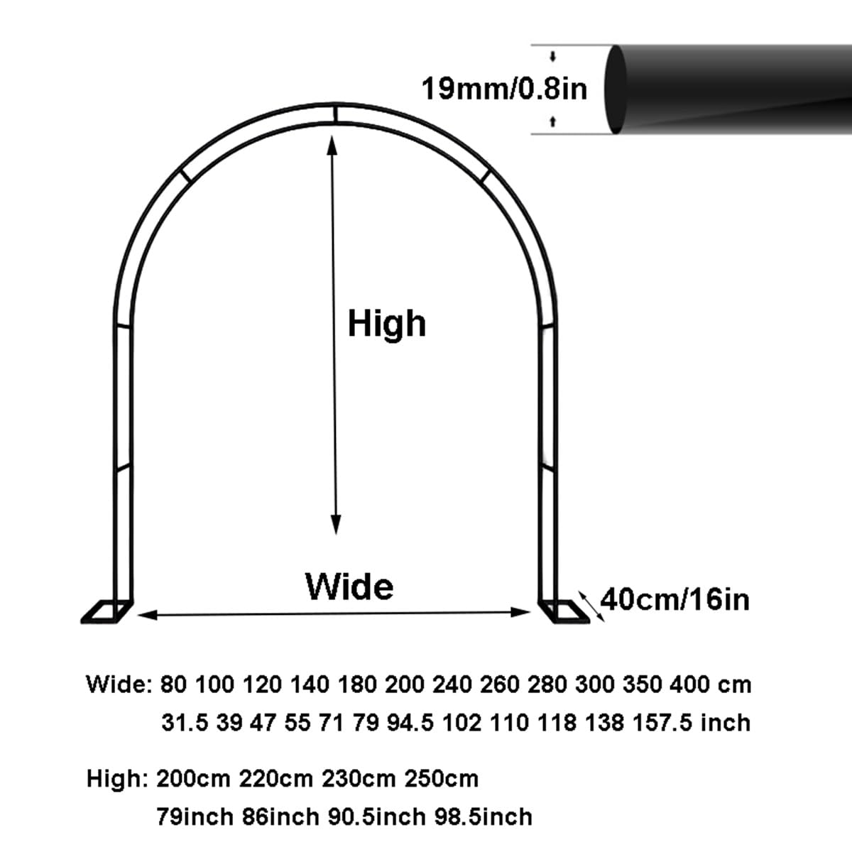 Arco per Rose Rampicanti 260 280 240 180 120 400 cm, Supporto in Metallo con Base Pergolato da Giardino per Interni ed Esterni, Resistente Arco di Nozze(Black,280 x 250 x 40 cm)