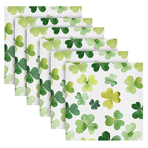 senya Patrick's Day Green Shamrock Leaves Cloth Napkin Set of 6 Washable Reusable Polyester Table Napkins for Family Dinner, Wedding, Party, Holiday