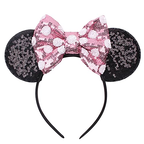JIAHANG Mouse Ears Headband Polka Dot Sequin Bow Hair Hoop, Party Decoration Costume Headwear Hair Accessories for Women Girls