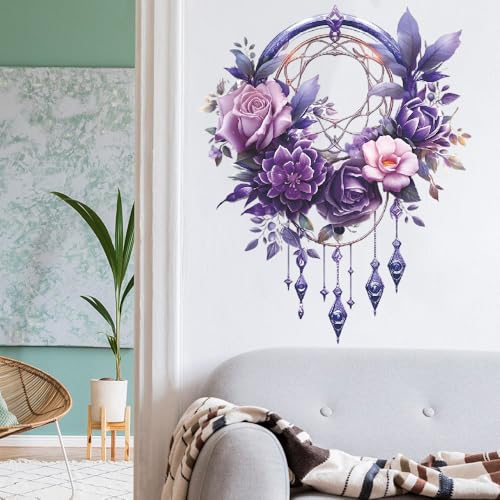 Vinilo Decorativo Atrapasueños Floral Morado 23.6x15.7 pulg miniatura 2