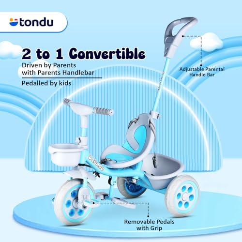 Image of TONDU Kiddo Tricycle for Kids /Baby with Storage Basket | Seat Belt with Parental Control Baby Tricycle (Blue)