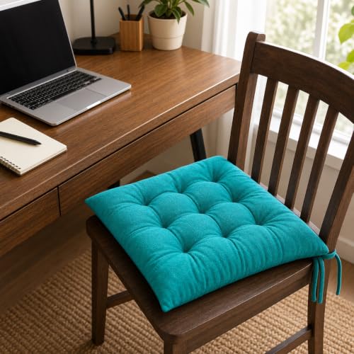 Image of CASA-NEST Chair Pad Cushion 45x45 cm 1 Pc, Tufted Seat Cushion for Dining Chair, Study Chair, Office Chair, Teal