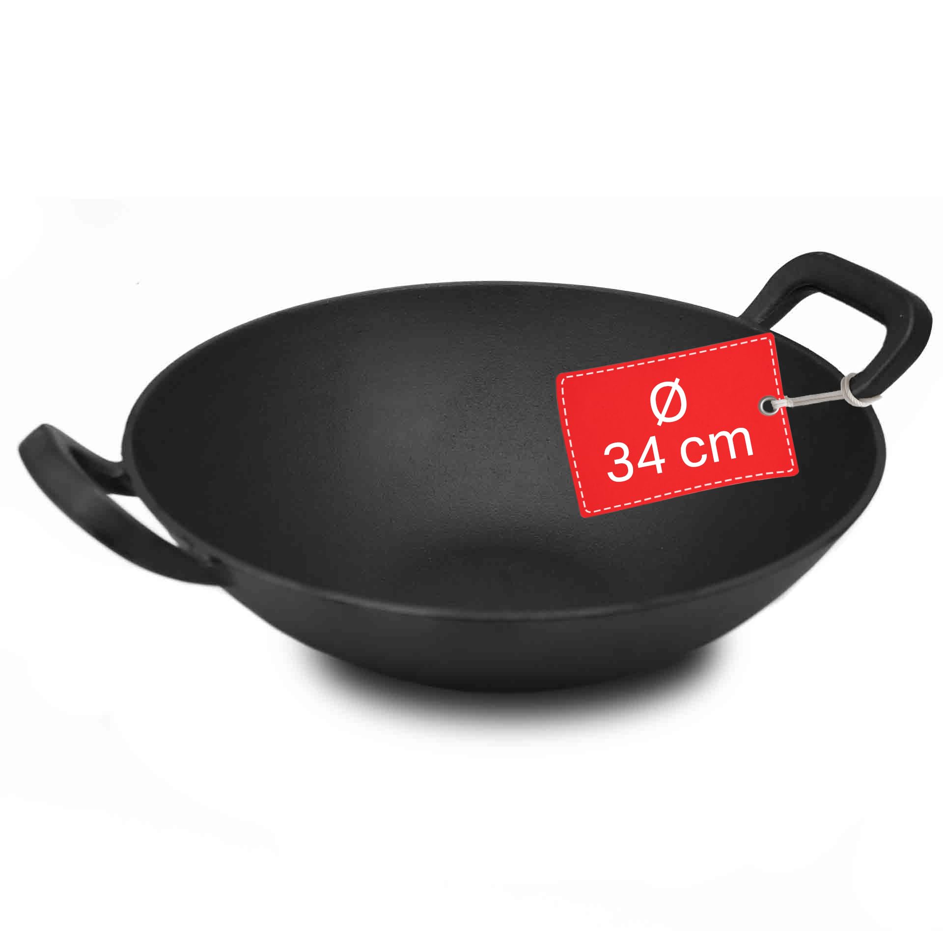 Gusseisen Wok 34cm optimal für Gasbrenner | Robuster Cast Iron Grill-Wok | Geeignet für Gasgrill Kohlegrill Induktionsherd | Wokpfanne für Nudeln Reis Gemüse