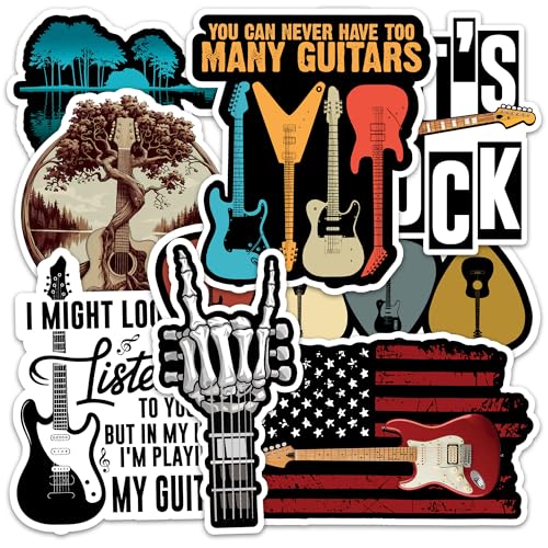 Image of Guitar Sticker 8 Pcs (Large Size) Vinyl Stickers Laptop Waterproof Decal for Car Bumper Water Bottle Notebook Luggage Window Party Birthday Decorations - Size 4 Inches