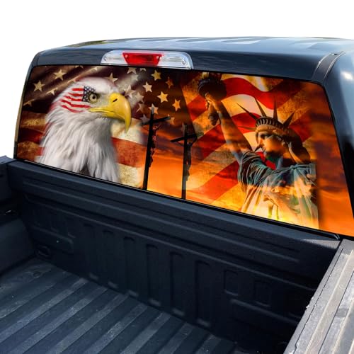 Image of American Flag Decal for Truck, SUV & Car - Eagle Design (65x17in) for Men, Dad, Grandpa, Boyfriend