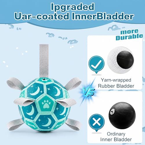 Image of Dog Toys Balls, Dog Soccer Ball with Straps, Dog Birthday Gifts, Durable Balls for Small Medium Pet, Puppy Outdoor Toy, Pet Training Soccer Ball, World Cup Soccer (6 Inch) (Blue, Medium)