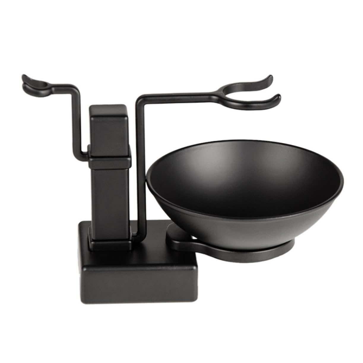 MERRYHAPY Black Shaving Bowl Stand Set 2pc Shaver Rack Brush Stand Metal Soap Bowl Organize Your Grooming Space