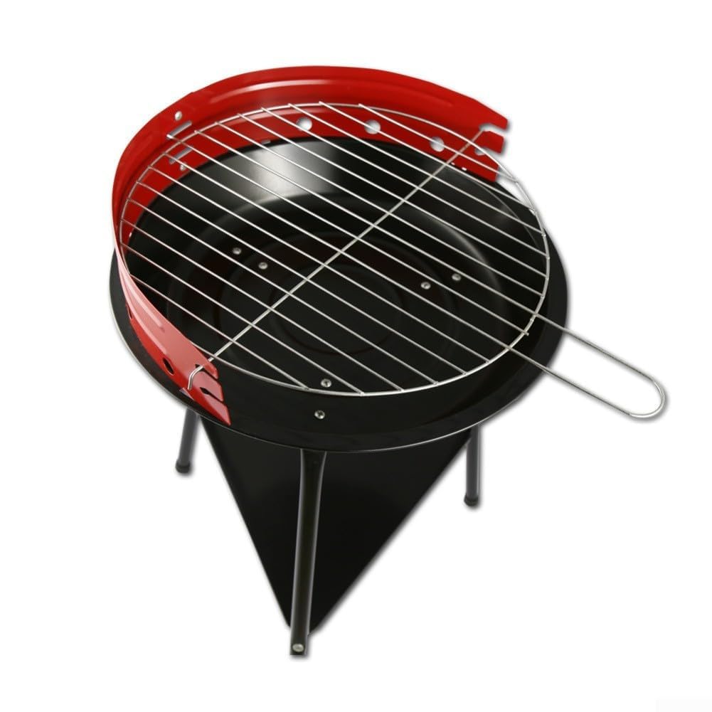 Okrągły grill na węgiel drzewny z wiatroszczelną pokrywą klasyczny metal e i emalia palenisko idealny na kemping na świeżym powietrzu Ø 35 x 63 cm - i przenośny