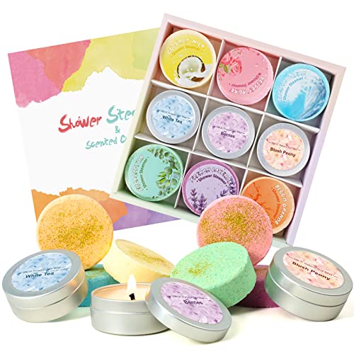 Vapores de ducha, bombas de ducha con velas perfumadas, regalos para mujeres (6+3 unidades), vapores de ducha, regalos de aromaterapia para hombres y mujeres Navidad Cover