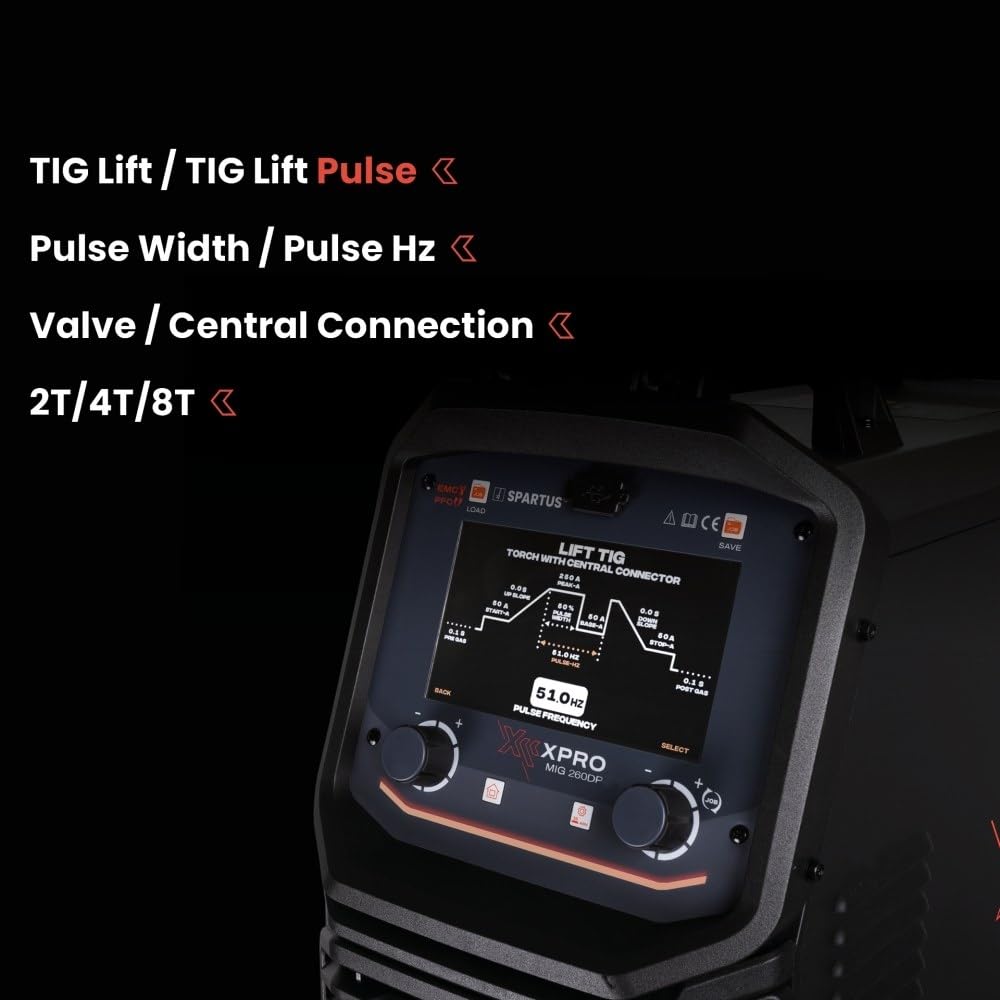 SPARTUS XPro MIG 260 Dual Pulse MIG MAG Schweißgerät 250A, Schutzgasschweißgerät Synergic, Inverter 4 in 1, PFC, 4-Rollen-Antrieb, Ohne Akku, Multiprozess für Alu & Edelstahl, WIG Lift, 230V