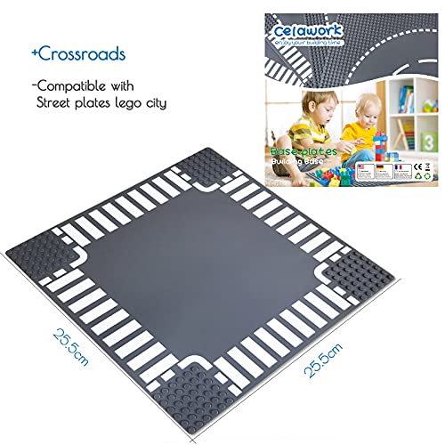 Bauplatten für Straßen, Städte, Straßenplatten,Kompatibel mit Allen gängigen Marken, 25.5*25.5cm Platten-Set für Kreatives Spielen, Lernspielzeug (6 Stück(2 Gerade,2 Kurve,T-Kreuzung+Kreuzung)) – Bild 3