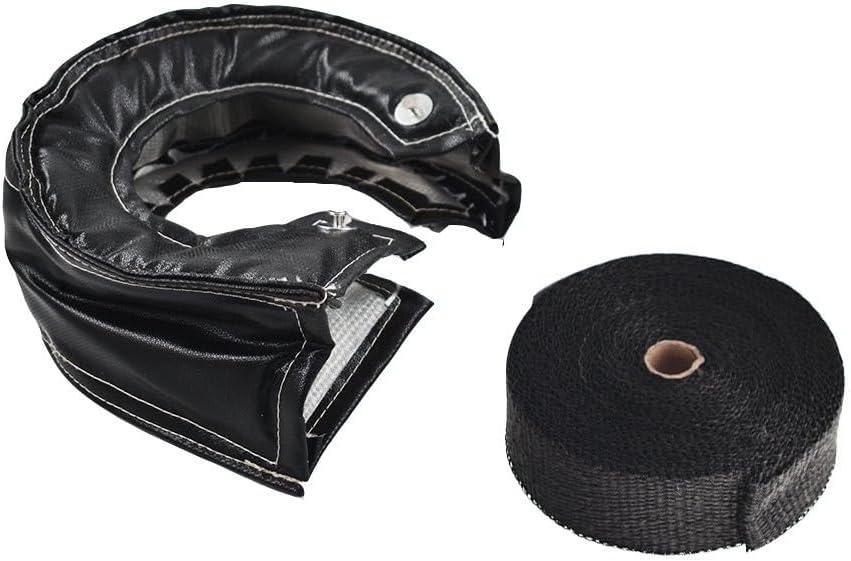 T6 Turbo Heat Shield Blanket Cover + 2" 50FT Exhaust Header Wrap Tape Black OEM Genuine Replacement