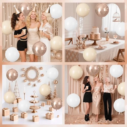 Image of 9 Pcs Cream White Gold Round Foil Balloons,22 Inch Round Balloons | Cream White Gold Giant 4D Round Ball Balloons For Boho Wedding Birthday Bridal Shower Engagement Anniversary Decorations