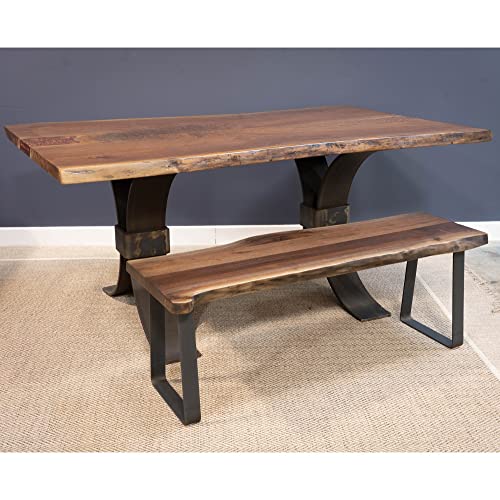 Image of Rustic Red Door Co. Live Edge Walnut Wood Bench for Dining Table, Entryway, Bedroom, Living Room Accent, Industrial or Rustic, Farmhouse Style, 60 inch Long, Black and Golden Gate Flat Steel Base