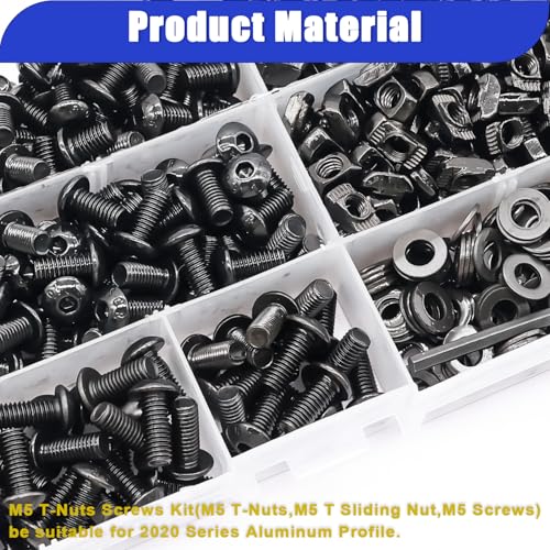 Taiss 275PCS M5 T-Nuts Screws Assortment Kit for 2020 Series Aluminum Extrusion,T Sliding Nut,Button Head Socket Cap Head Bolts and Nut & Washers with Hex Wrench