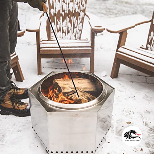 Dragonfire Fire Poker - 35" Long Fire Pit Toker Poker Featuring Wood Handle, Hanging Loop, And One-Piece Steel Construction - Perfect For Open Fires, Campfires, And Stoves #TOP3