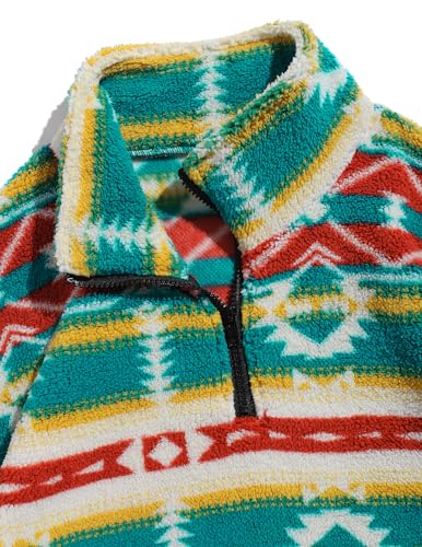 ZAFUL Mens Sweatshirt Vintage Quarter Zip Pullover with Pocket Oversized Fleece Unisex Western Aztec Faux Fur Sherpa Top3