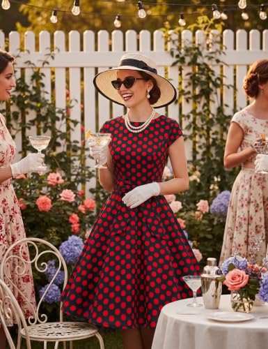 Image of Dressystar Women's Vintage 1950s A Line Cap Sleeve Cocktail Party Dress