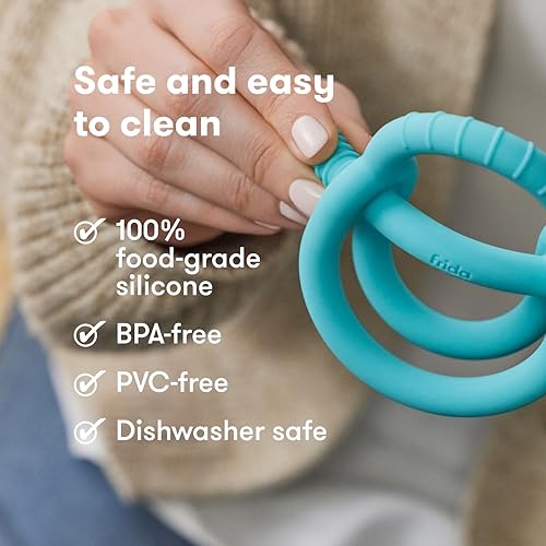 Image of Frida Baby Get-A-Grip BabyTeether for Teething Relief | 100% Food-Grade Silicone Teething Toys for Baby 0-6, 12, 18 Months Infant, BPA-Free, PVC-Free |Deep Blue