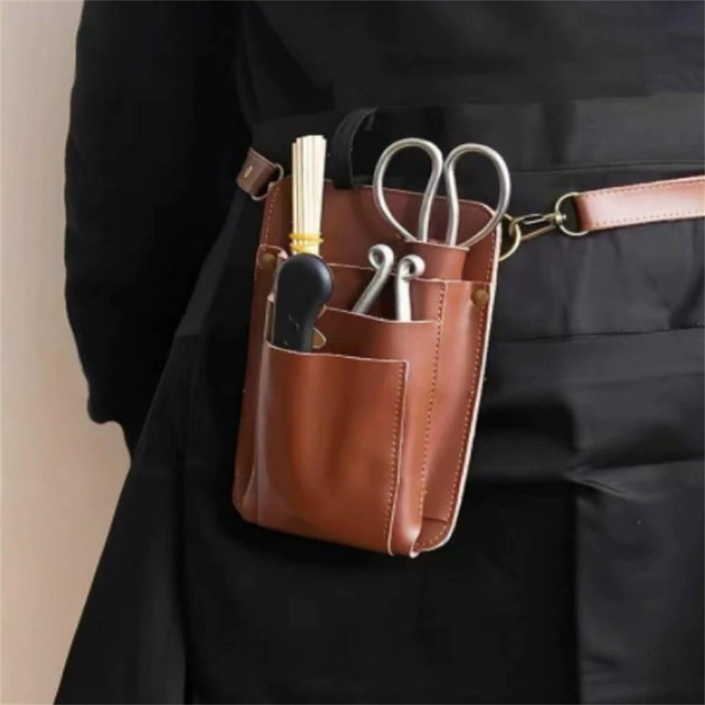 Borsa per Forbici da Parrucchiere Borsa a tracolla for parrucchiere, porta-pettine, marsupio per Salone(Marrone)