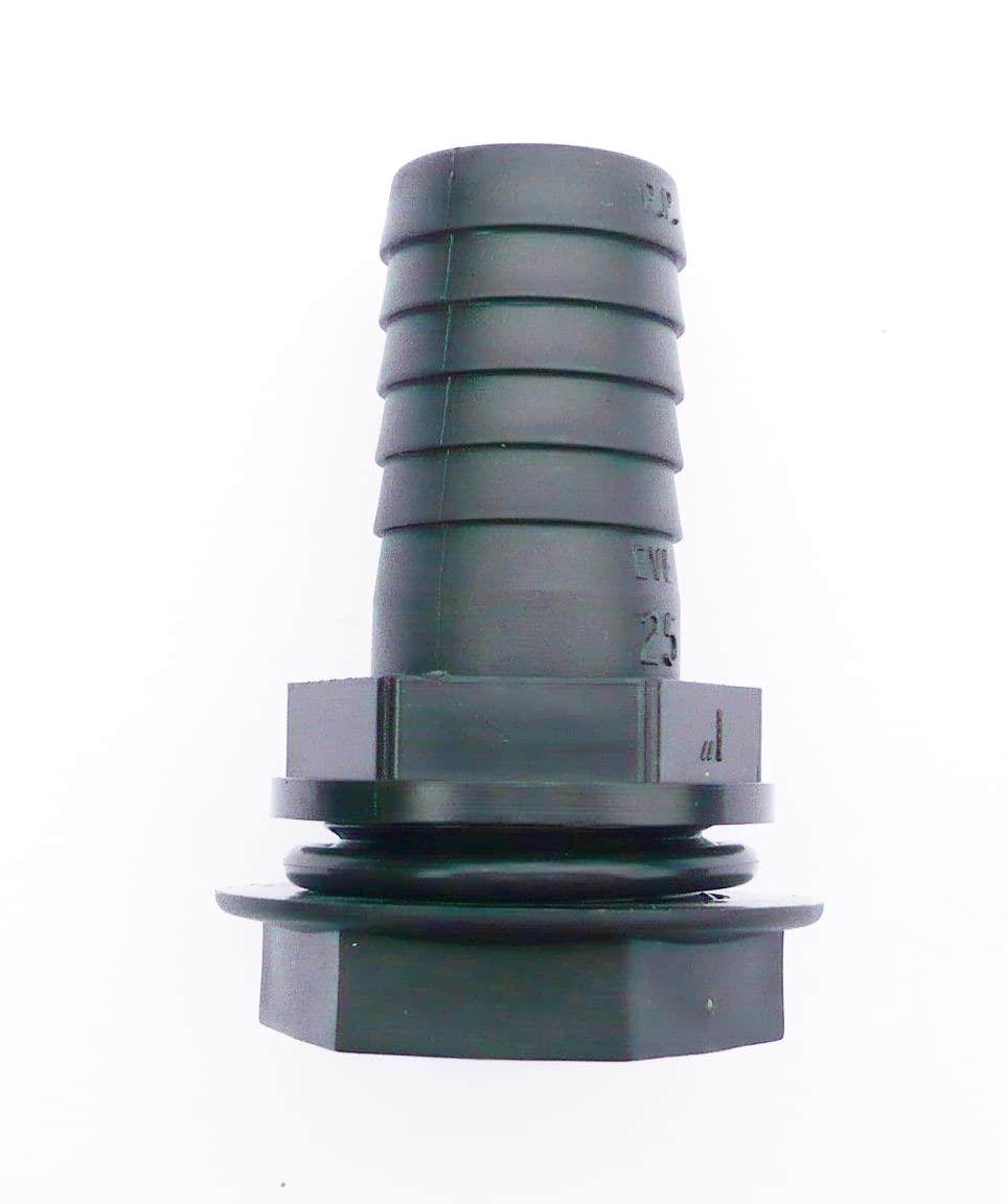 Hose Tail Connector. to Male BSP Thread c/w Back nut and Rubber Sealing Ring (25 mm x 1" BSP)