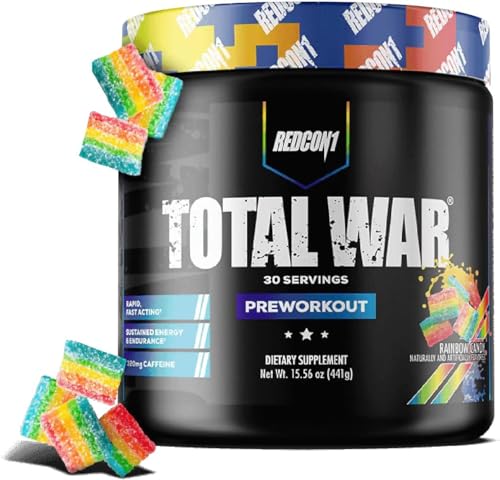REDCON1 Total War Pre Workout Powder | Rainbow Candy | 320mg Caffeine + Citrulline Malate + Beta Alanine (30 Servings)