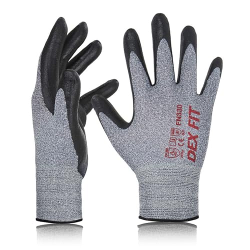 Image of DEX FIT Nitrile Work Gloves FN330, 3D Comfort Stretch Fit, Durable Power Grip Foam Coated, Smart Touch, Thin Machine Washable, Grey X-Large 12 Pairs Pack
