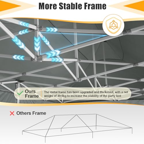 Image of HOTEEL 10x30 Pop Up Commercial Instant Canopy, with 8 Sidewalls for Party Wedding Event Use, Waterproof UV 50+, Thickened Hexagonal Legs, Includes Carry Bag, Grey