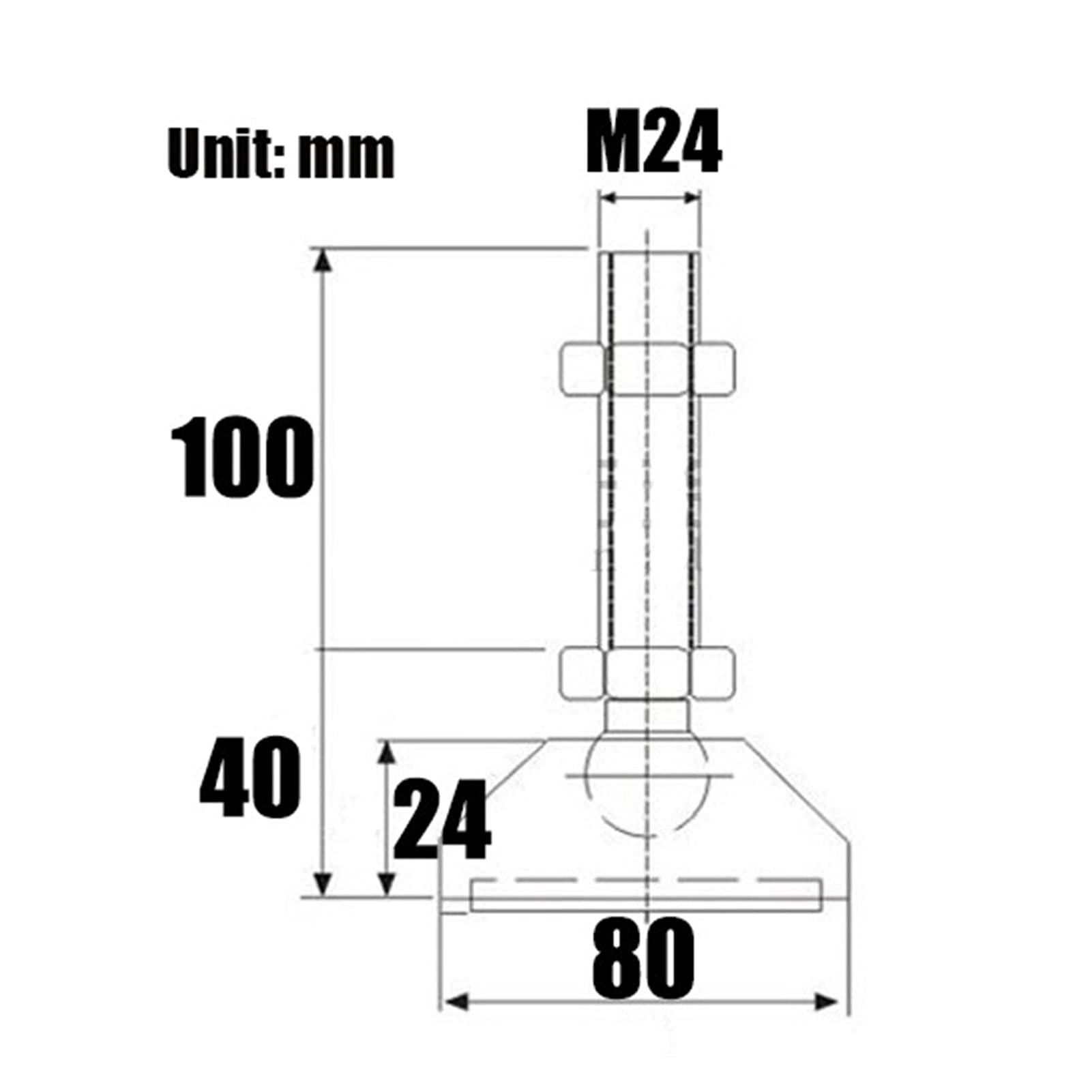 Barra de nivelación ajustable M20 M24 roscada para muebles, barra deslizante, 6 unidades, antideslizantes, niveladores de patas de mesa para estabilidad y apoyo, 80 x M24 x 100 mm