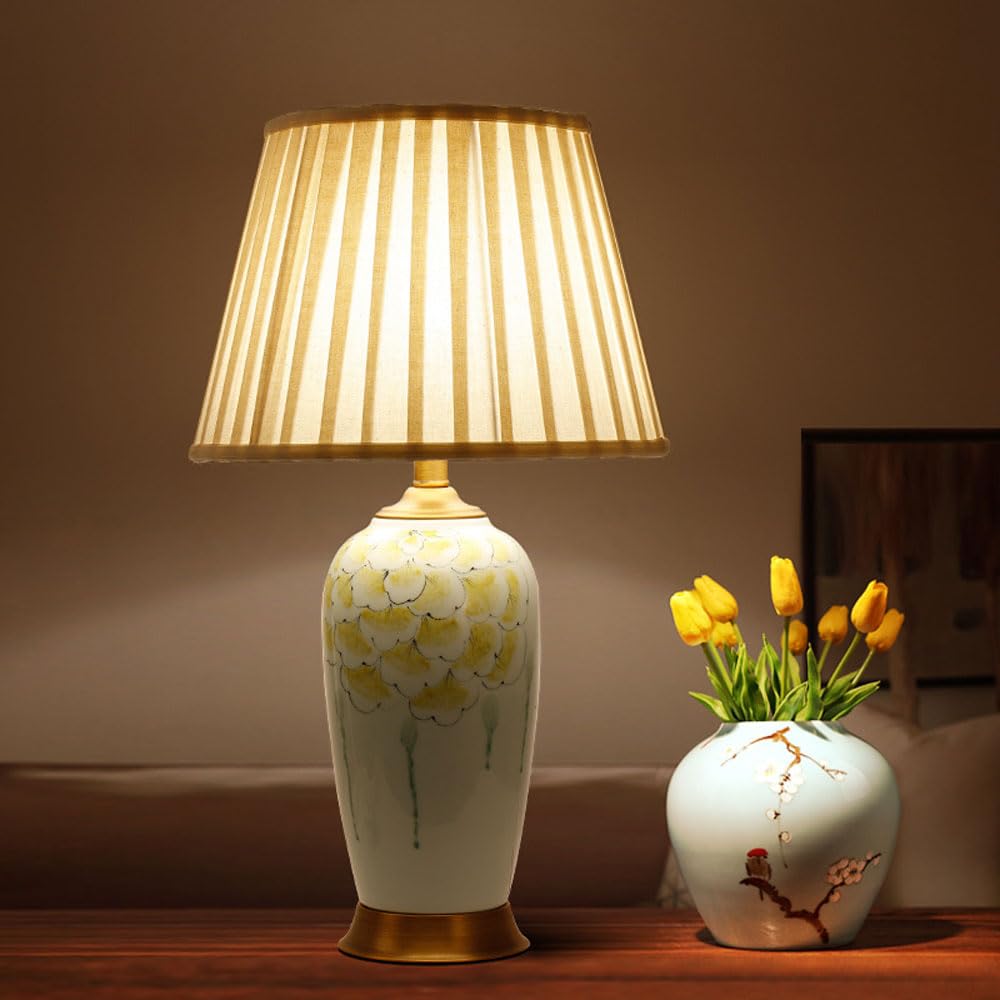 SGKOMN 25.2" Ceramic Table Lamp Modern Contemporary Ceramic Lamps For Living Room Bedroom Farmhouse Bedside Nightstand Lamp With Fabric Shade-B