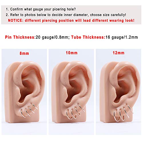 Image of 316L Surgical Steel Endless Hoop Earrings with 16g Tube for Women Silver /Gold /Rose Gold /Black 8mm /10mm /12mm